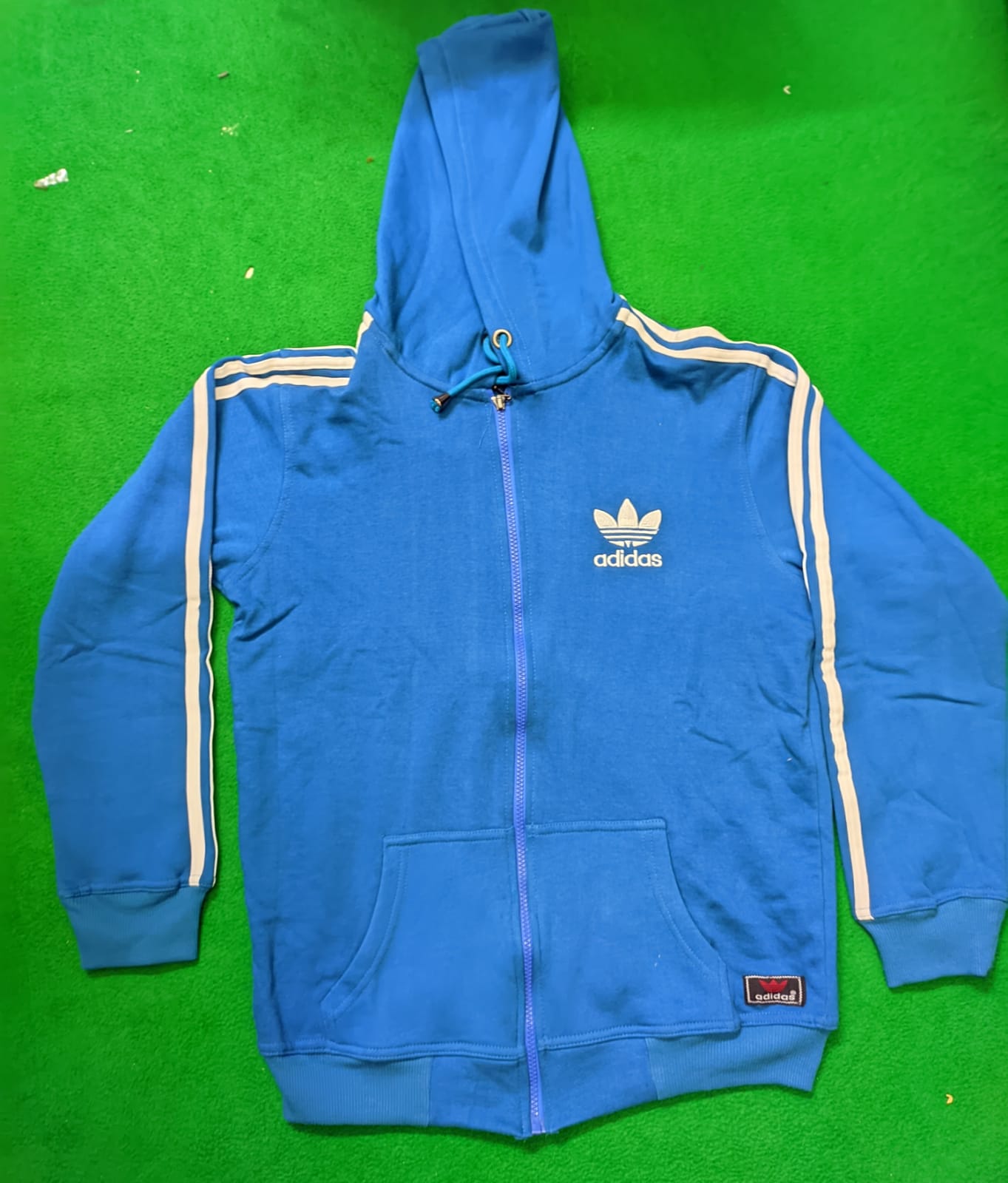 Adidas Hoodie Stylish Zipper For Men BRIGHT BLUE Size - M