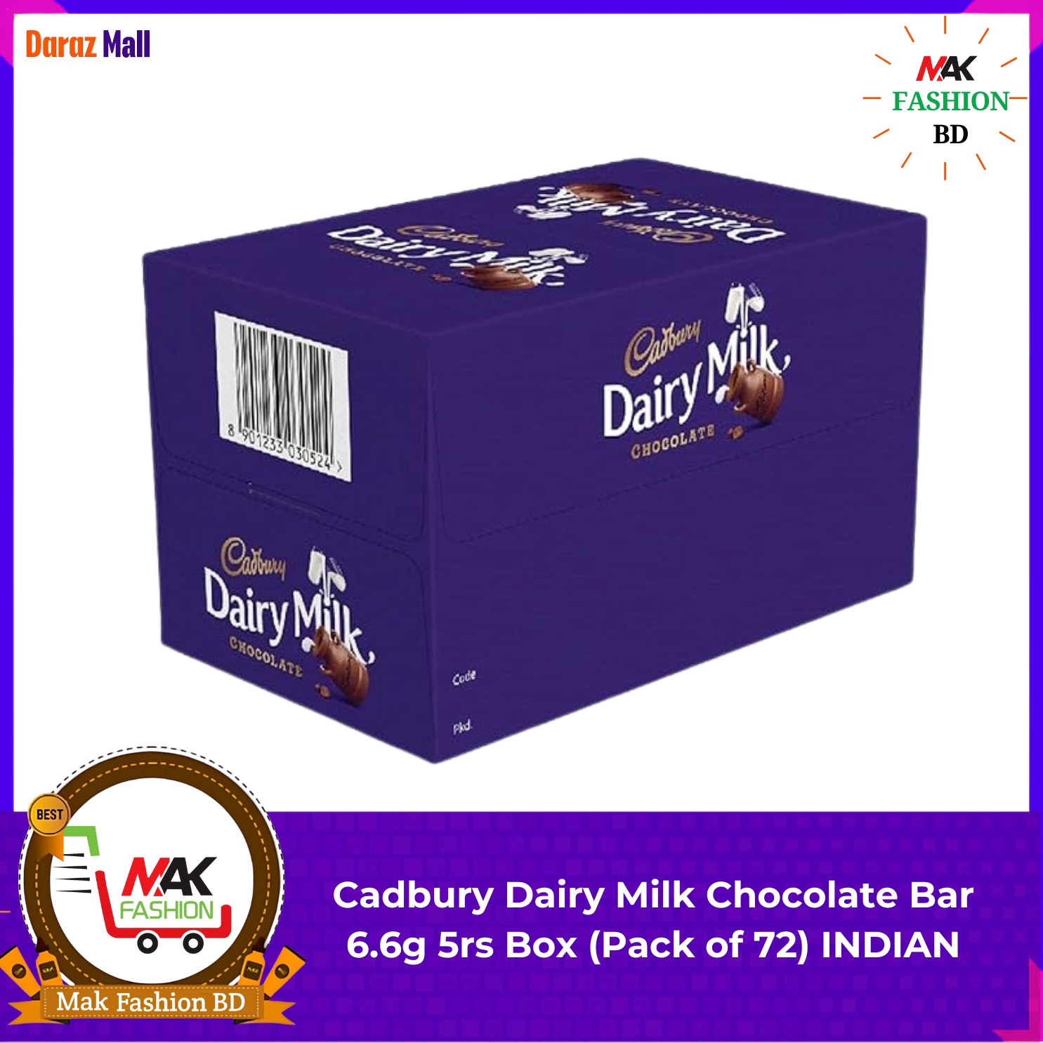 Cadbury Dairy Milk Chocolate Bar 6.6g 5rs Box (Pack of 72) INDIAN - 209738883