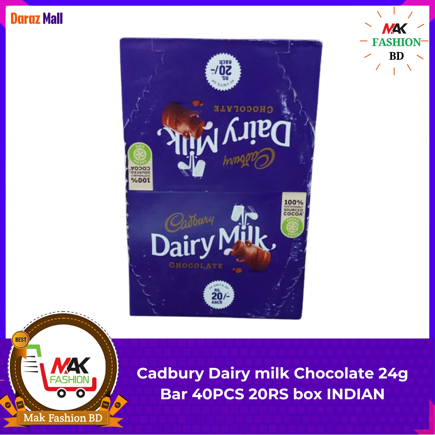 Cadbury Dairy milk Chocolate 24g Bar 40PCS 20RS box INDIAN -209740899