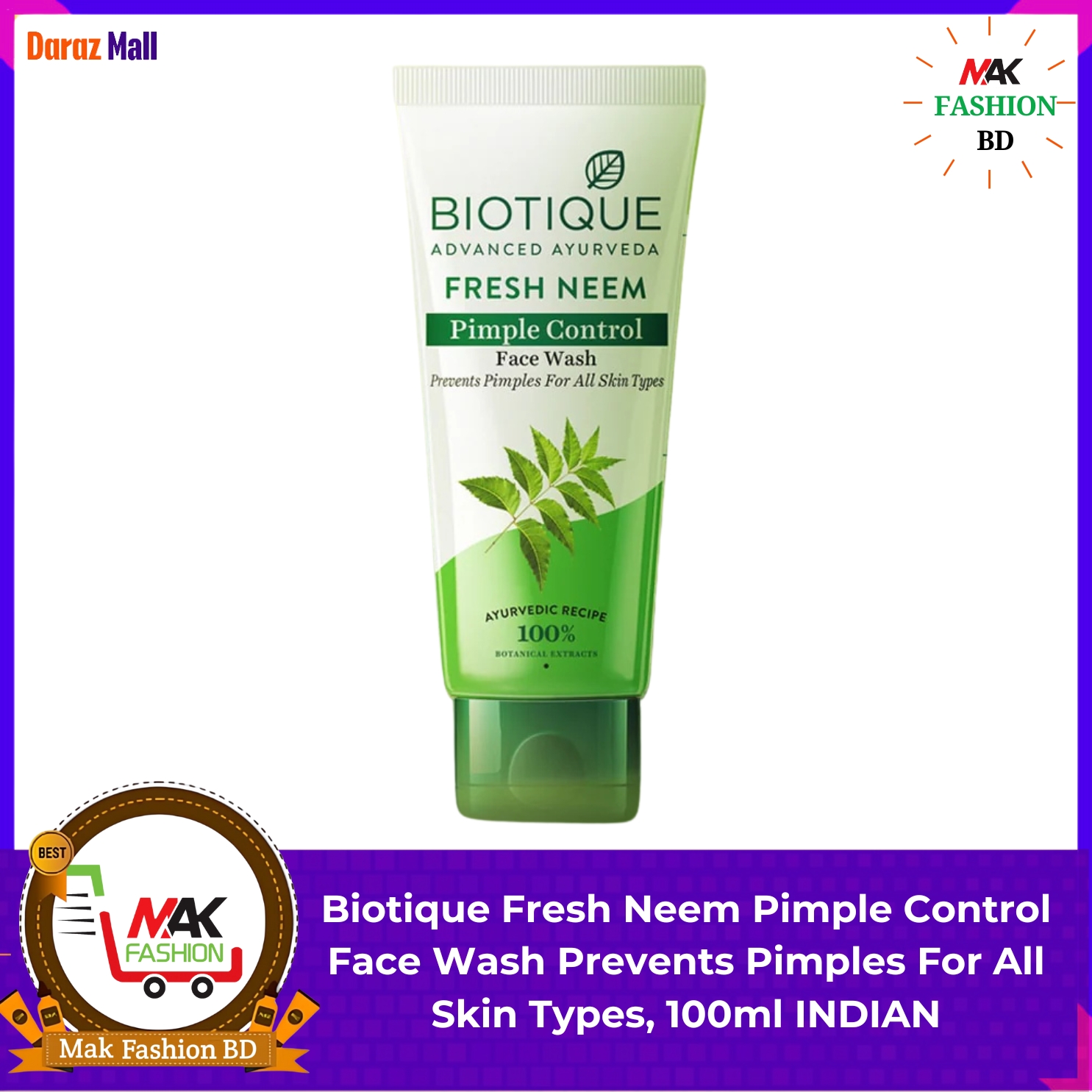 Biotique Fresh Neem Pimple Control Face Wash 100ml INDIAN 258915430