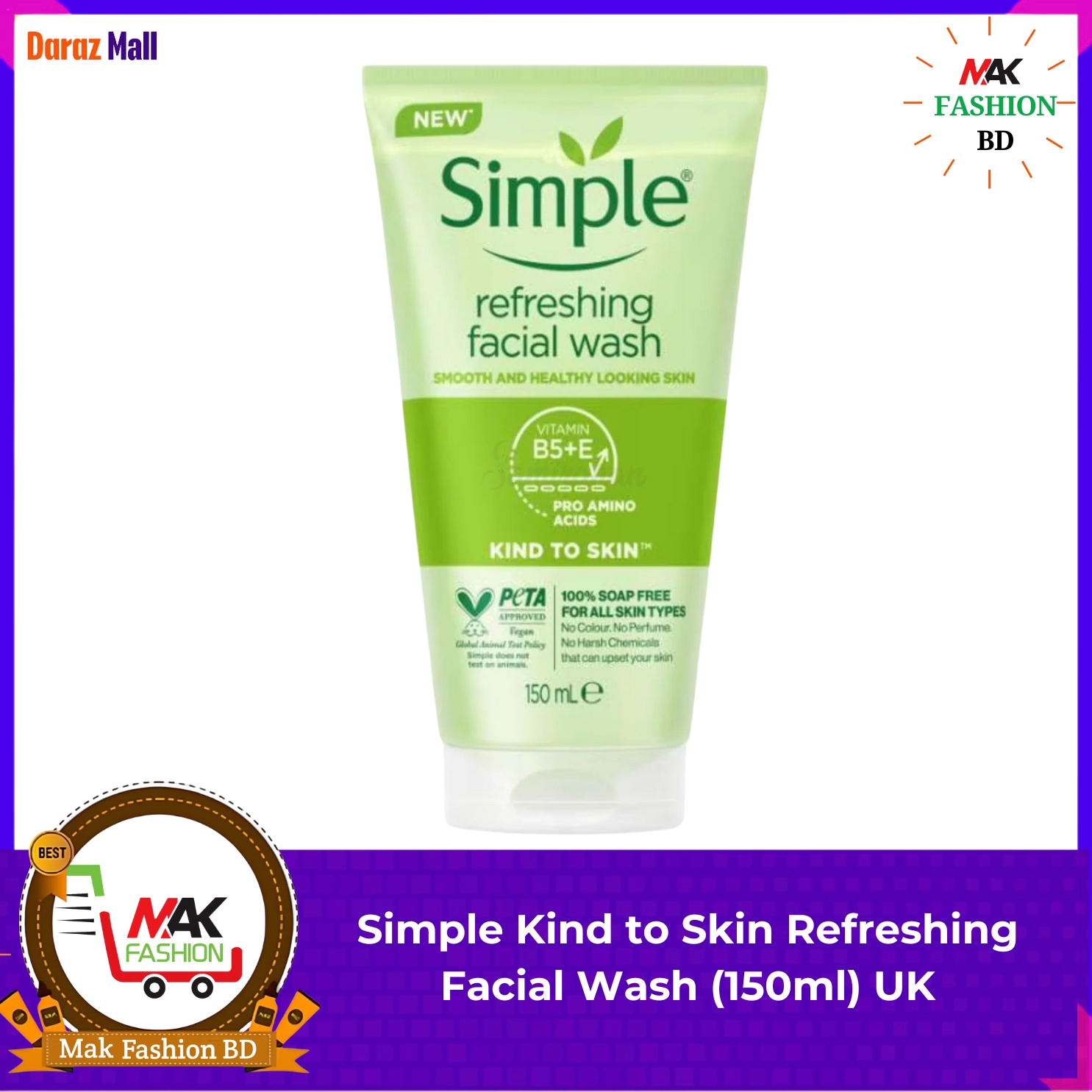 Simple Kind to Skin Refreshing Facial Wash 150ml UK 270419400