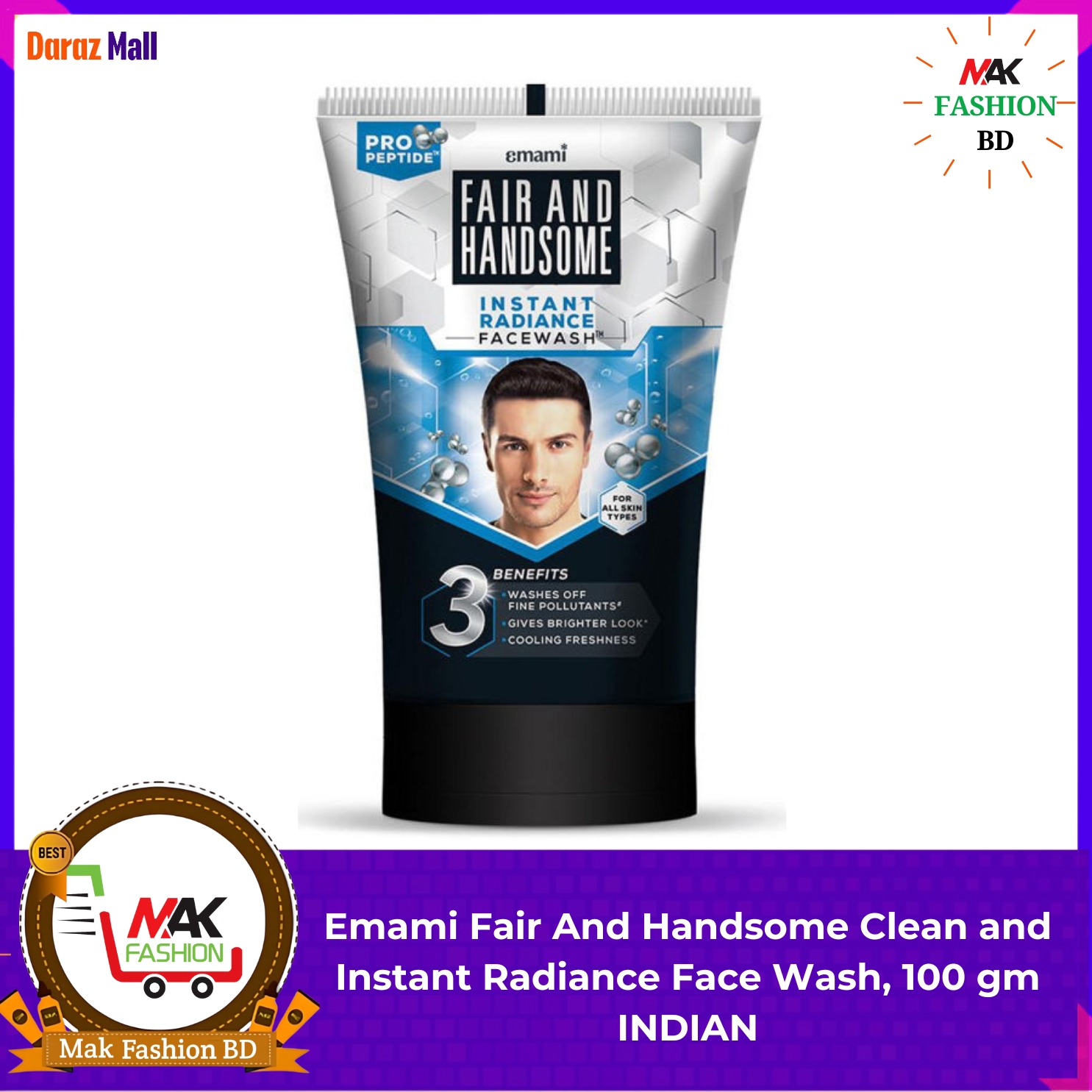 Emami Fair And Handsome Clean and Instant Radiance Face Wash 100gm INDIAN  274105144