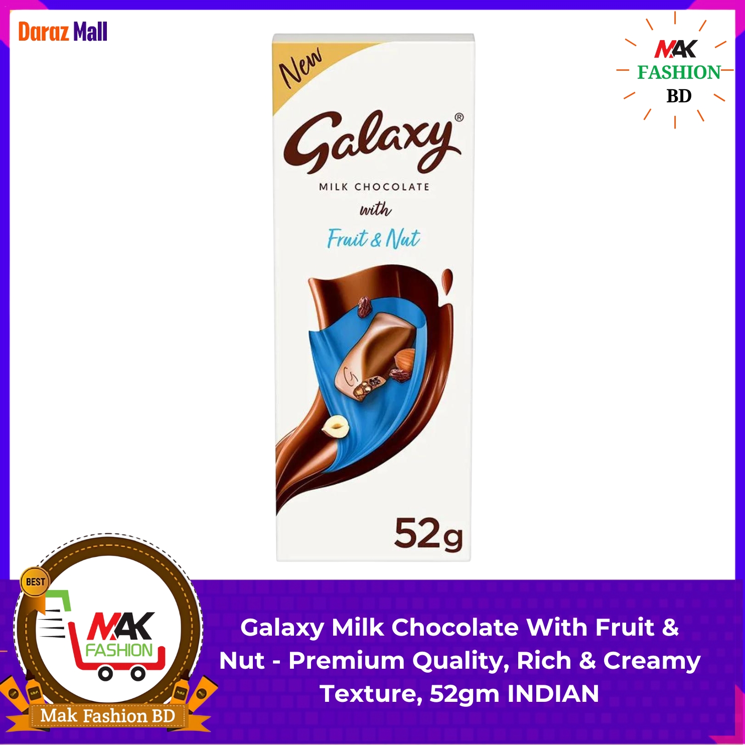 Galaxy Milk Chocolate With Fruit & Nut  Premium Quality  Rich & Creamy Texture 52gm INDIAN 293260694