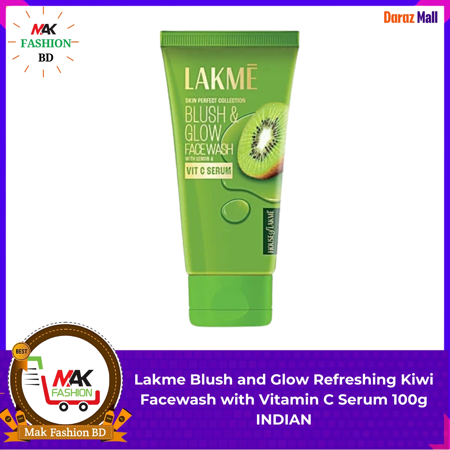 Lakme Blush and Glow Refreshing Kiwi Facewash with Vitamin C Serum 100g INDIAN 306111182