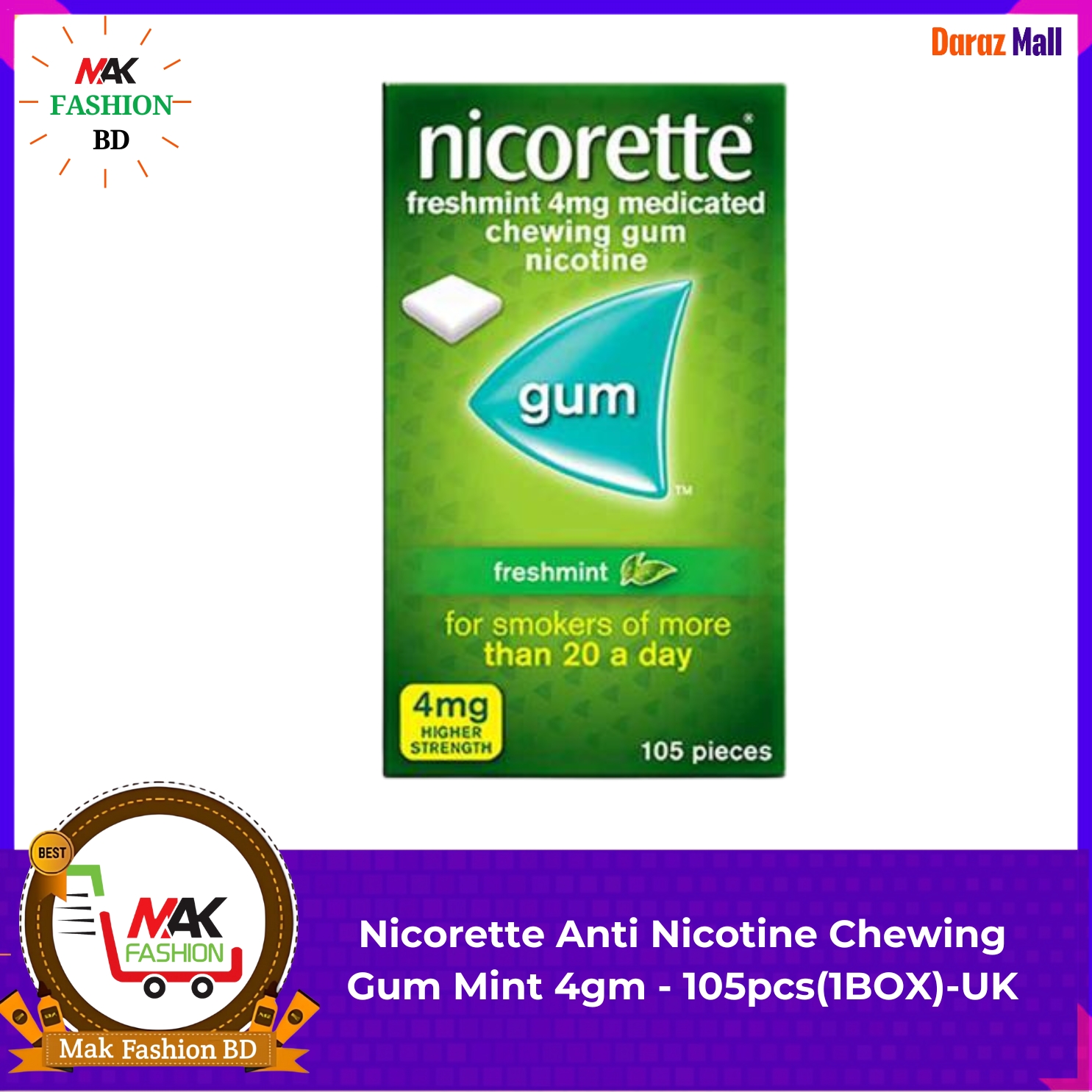 Nicorette Anti Nicotine Chewing Gum Sugar Free Mint Flavour 4gm 1BOX 105pcs UK 308733681