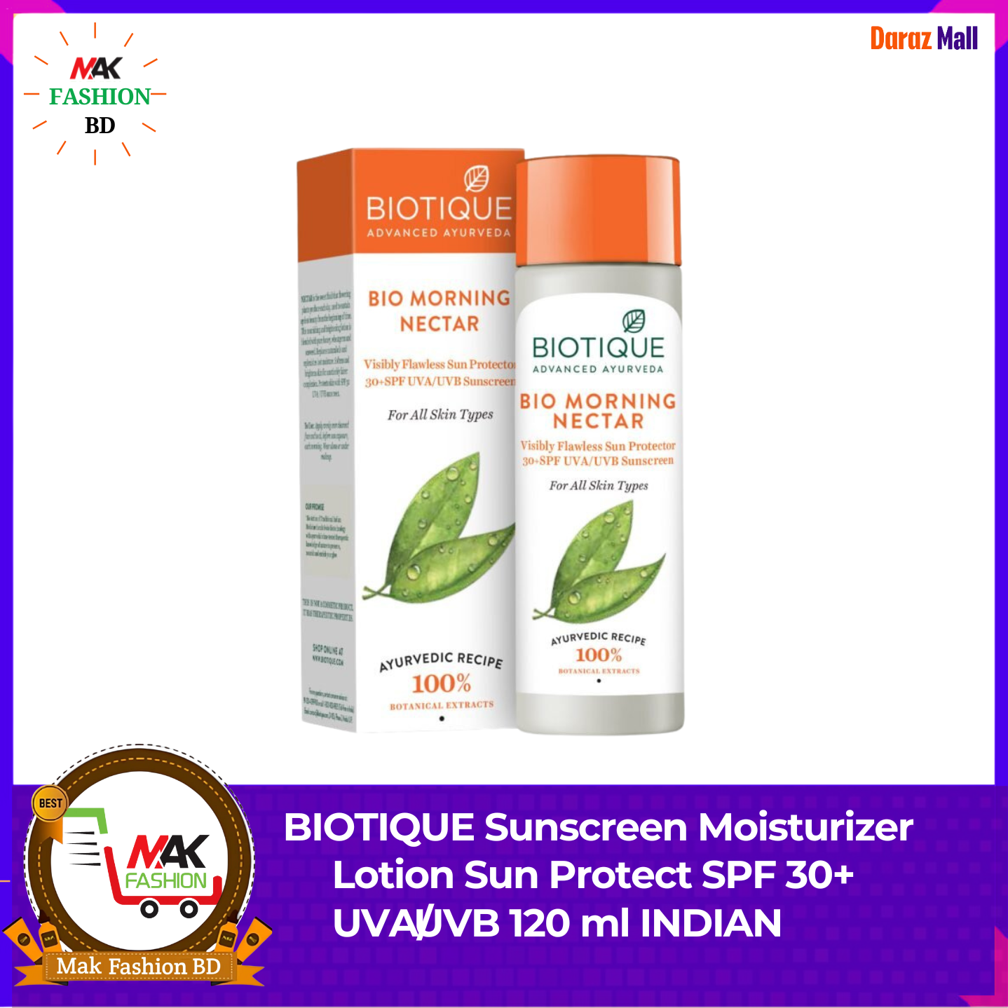 BIOTIQUE Sunscreen Moisturizer Lotion Sun Protect SPF 30+ UVA/UVB 120ml INDIAN 339126783