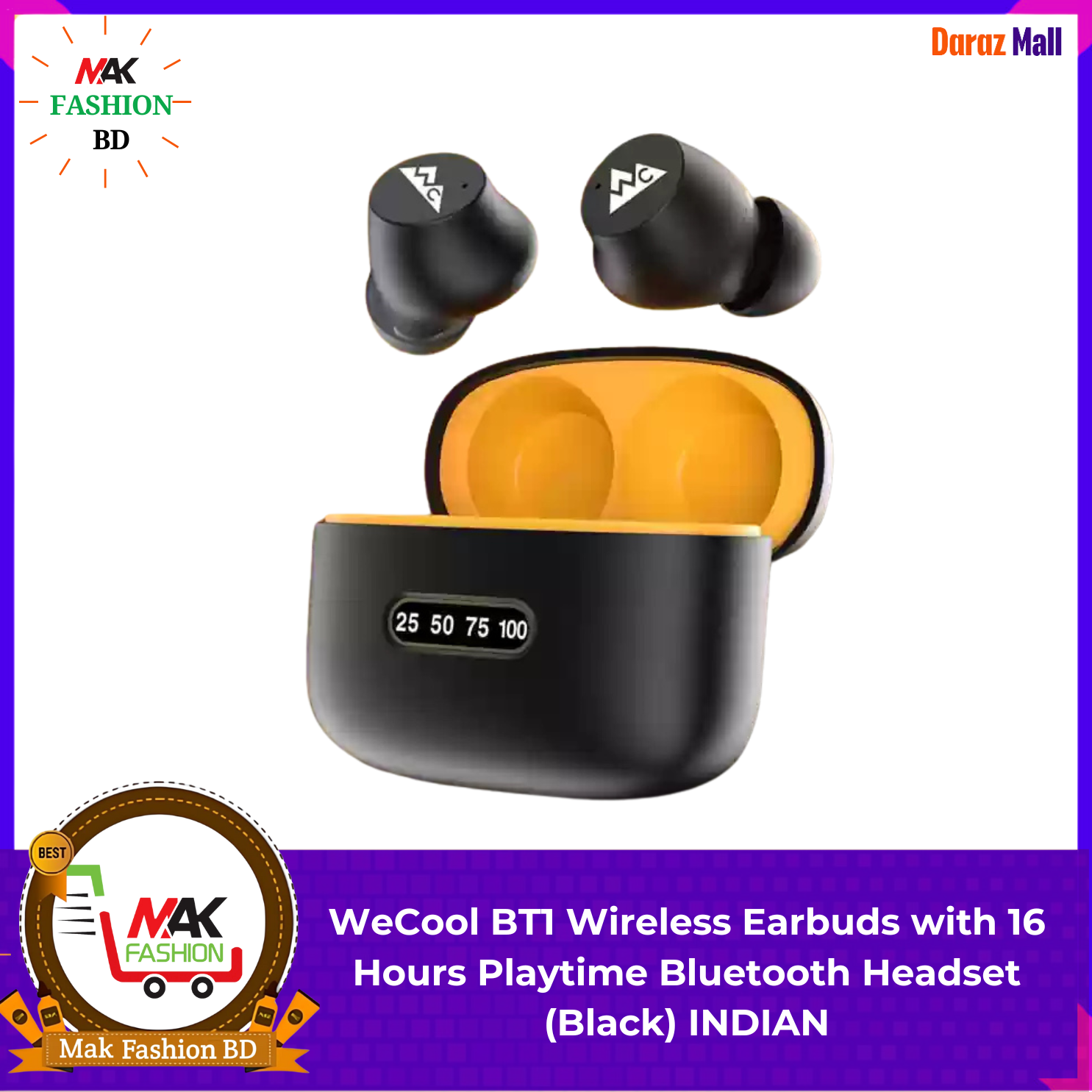 WeCool BT1 Wireless Earbuds with 16 Hours Playtime Bluetooth Headset Black INDIAN 318454082
