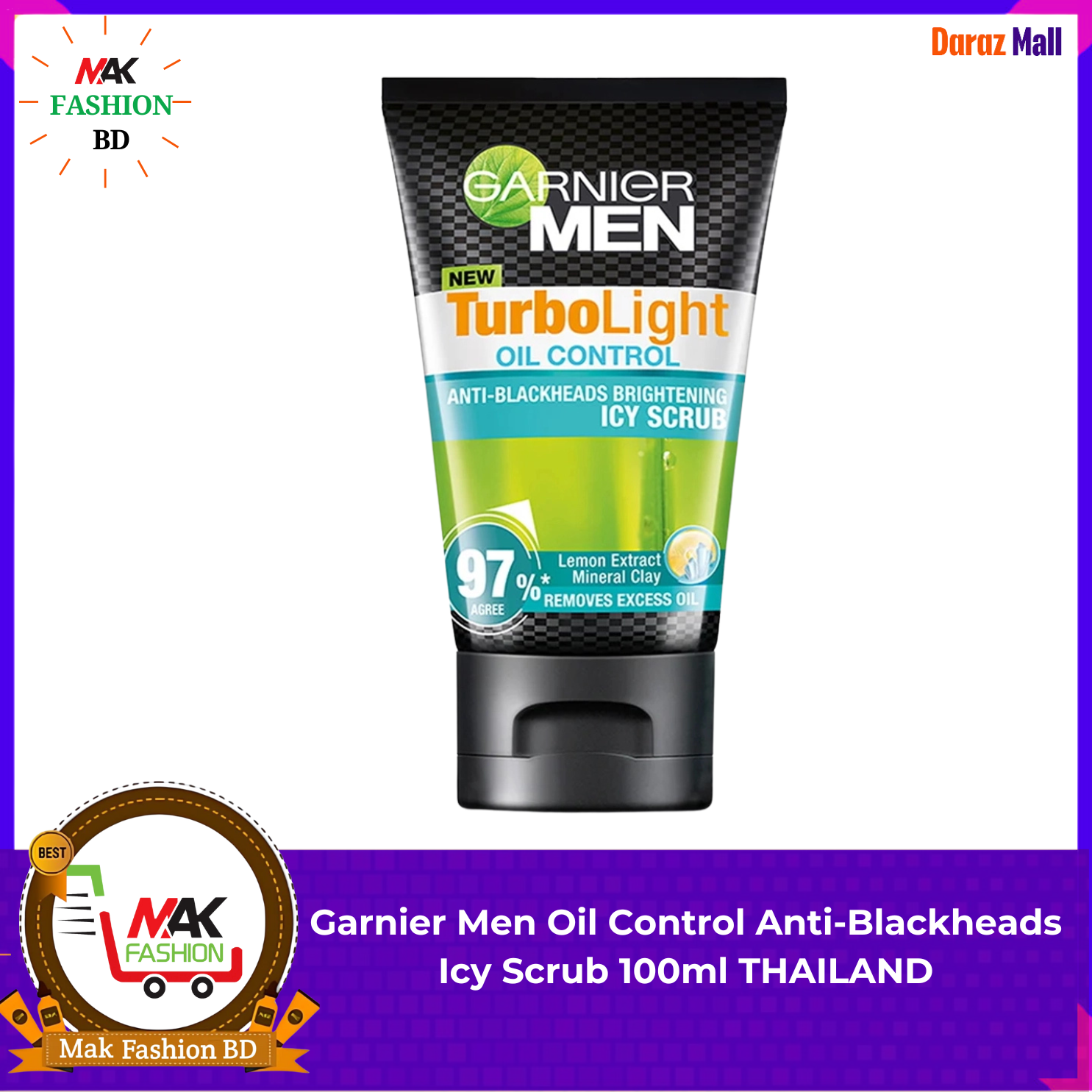 Garnier Men Oil Control Anti Blackheads Icy Scrub 100ml THAILAND 319828927