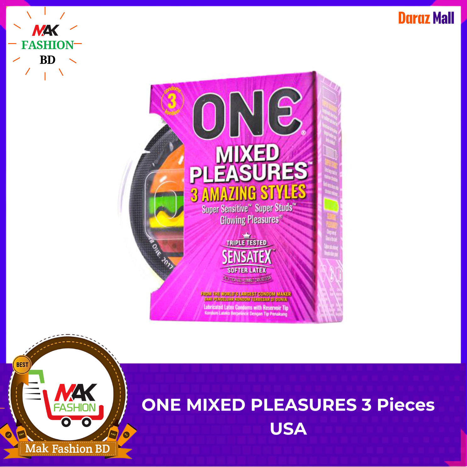 One Mixed Pleasure Flavored Condoms 3 Pcs USA 323337250