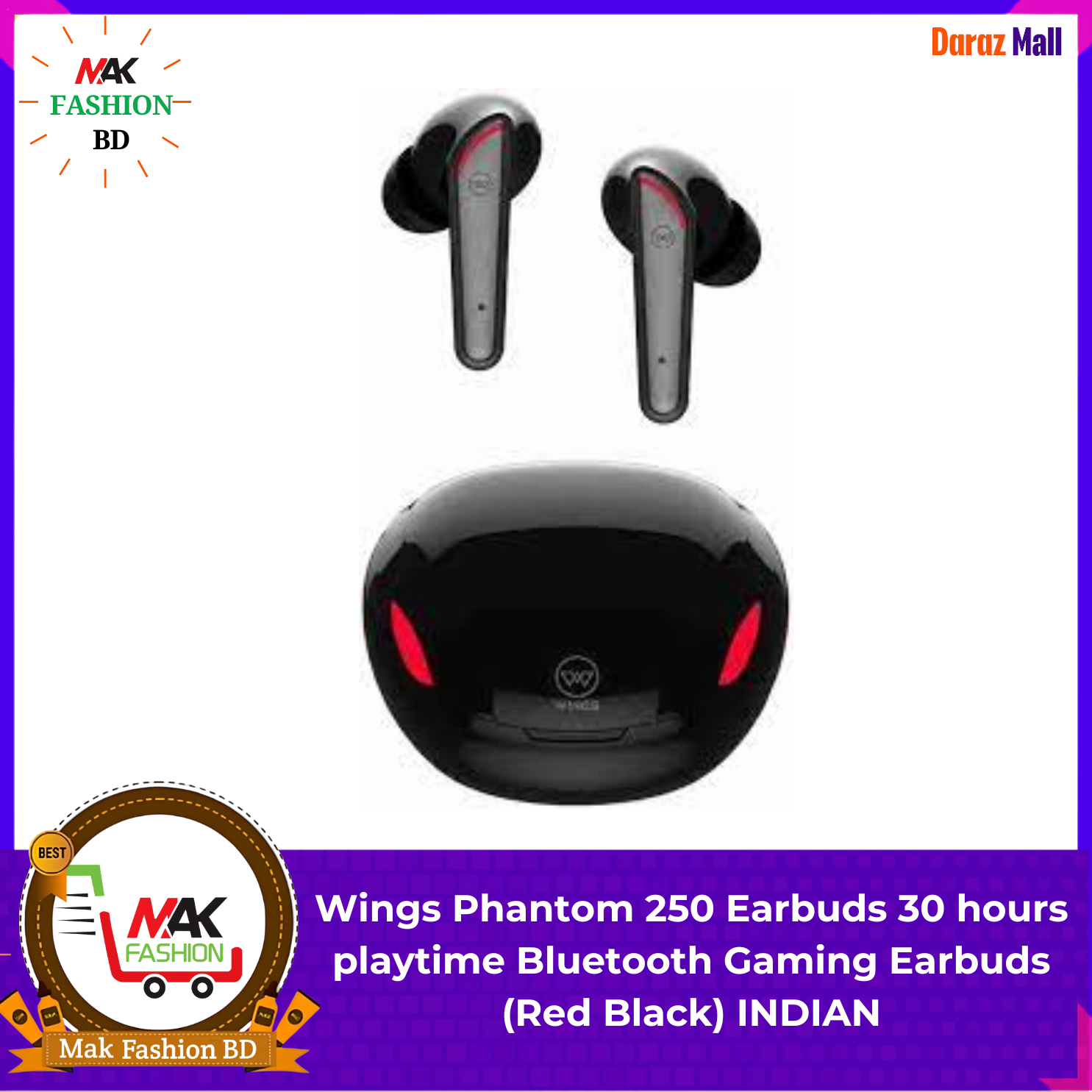 Wings Phantom 250 Gaming TWS Earbuds 30 hours playtime Bluetooth Gaming Headset (Blue, In the Ear) INDIAN -323725819