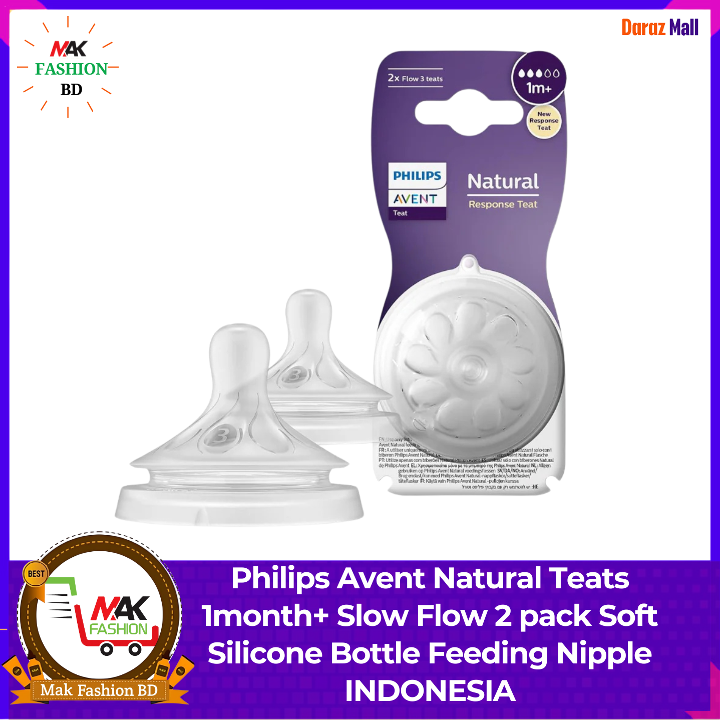 Philips Avent Natural Teats 1month+ Soft Silicone Feeding Bottle 2Pcs Nipple pack INDONESIA  377347925