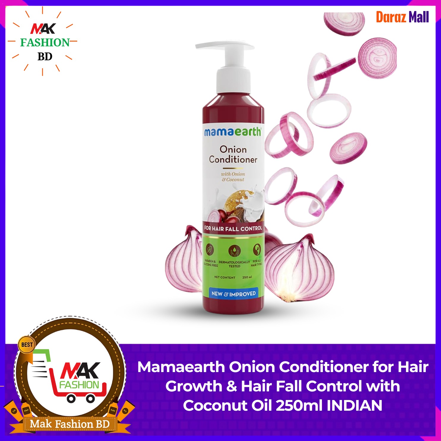 Mamaearth Onion Conditioner for Hair Growth & Hair Fall Control with Coconut Oil 250ml INDIAN  362681003