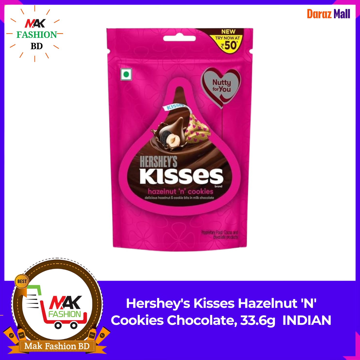 Hershey's Kisses Hazelnut N Cookies Chocolate 33.6g INDIAN  343157856