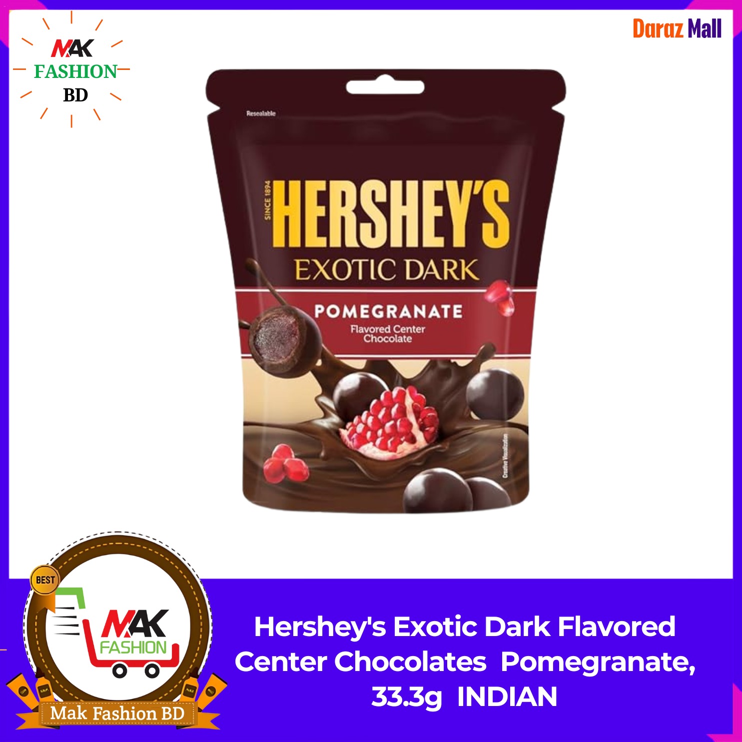 Hershey's Exotic Dark Flavored Center Chocolates Pomegranate 33.3g INDIAN  343160099