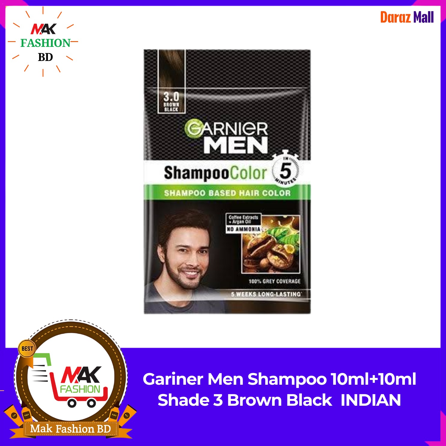 Gariner Men Shampoo 10ml+10ml Shade 3 Brown Black INDIAN  351435137