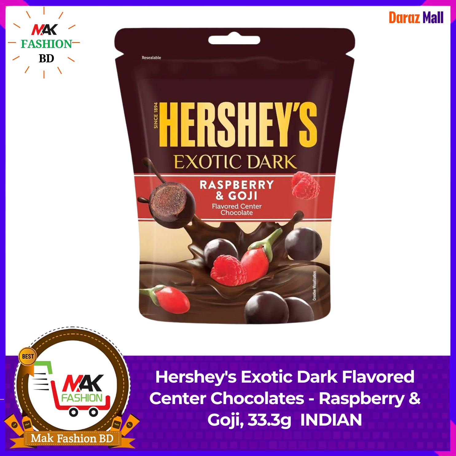 Hershey's Exotic Dark Flavored Center Chocolates Raspberry & Goji 33.3g INDIAN  360305288