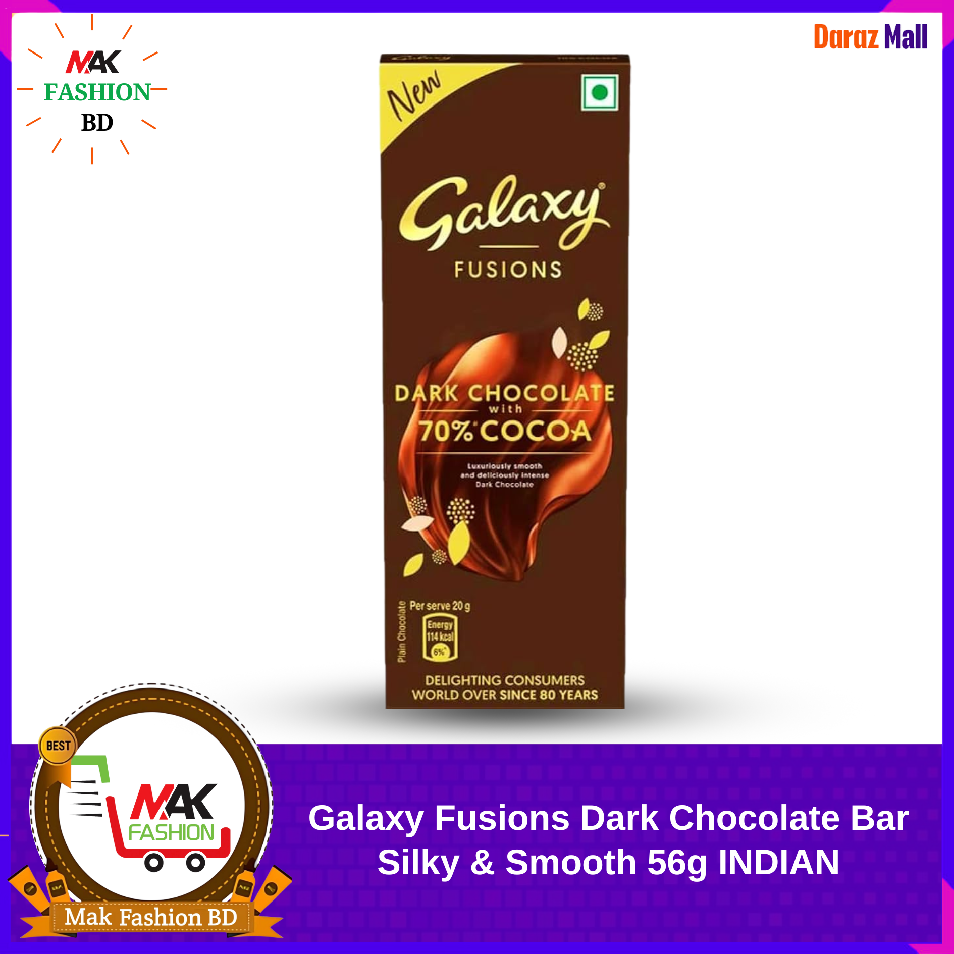 Galaxy Fusions Dark Chocolate Bar Silky & Smooth 56g INDIAN 360949555