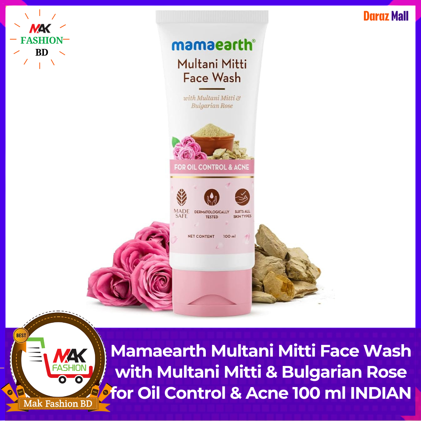 Mamaearth Multani Mitti Face Wash with Multani Mitti & Bulgarian Rose for Oil Control & Acne 100ml INDIAN 362982953
