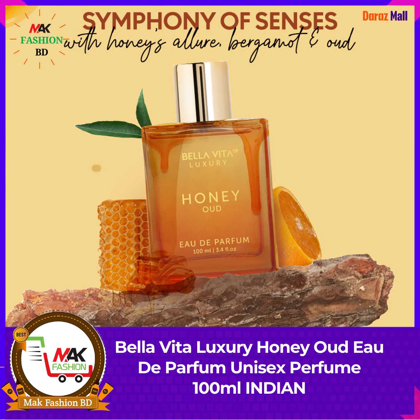BellaVita Luxury Honey Oud Eau De Parfum Unisex Perfume 100ml INDIAN  455661147
