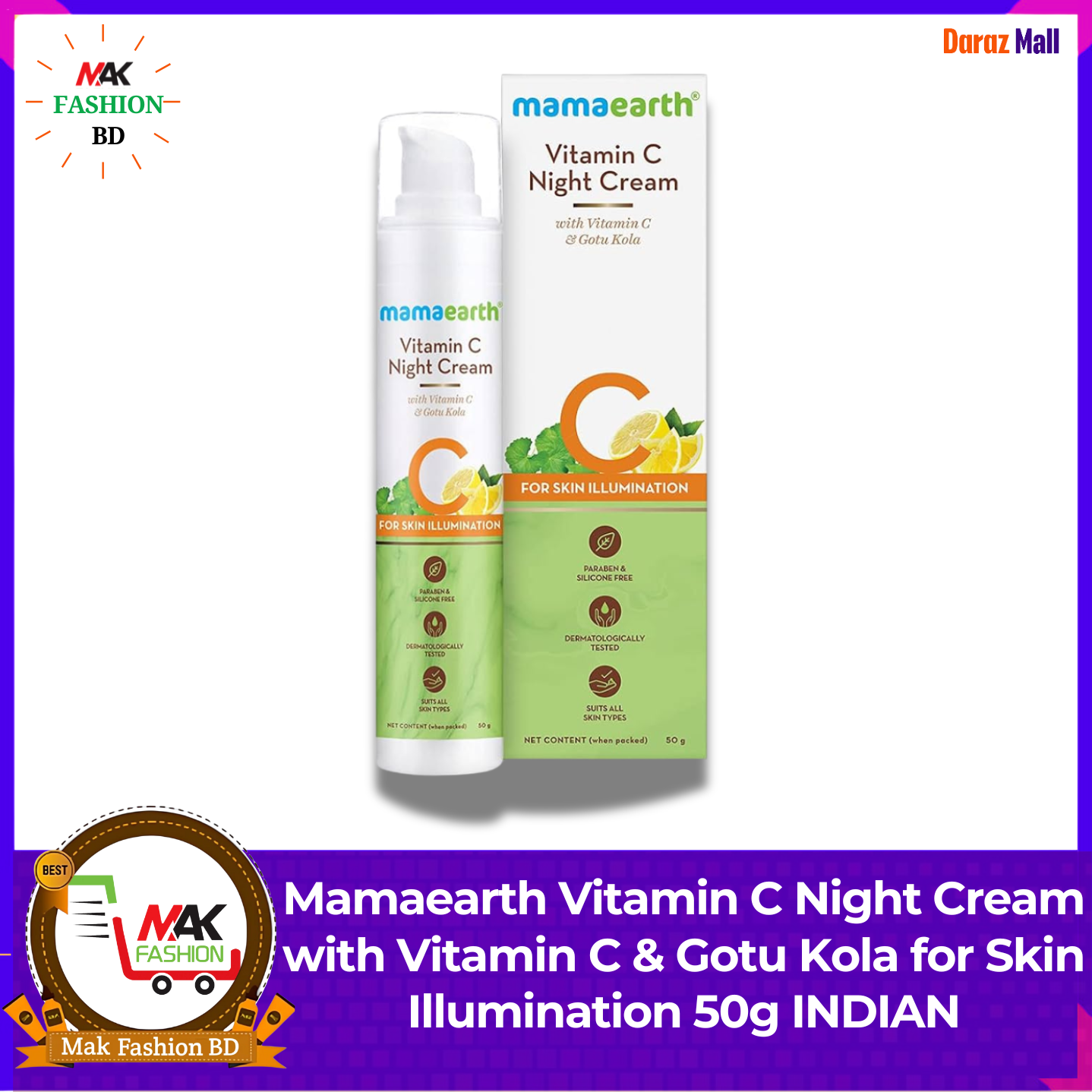Mamaearth Vitamin C Night Cream with Vitamin C & Gotu Kola for Skin Illumination 50g INDIAN 424429060