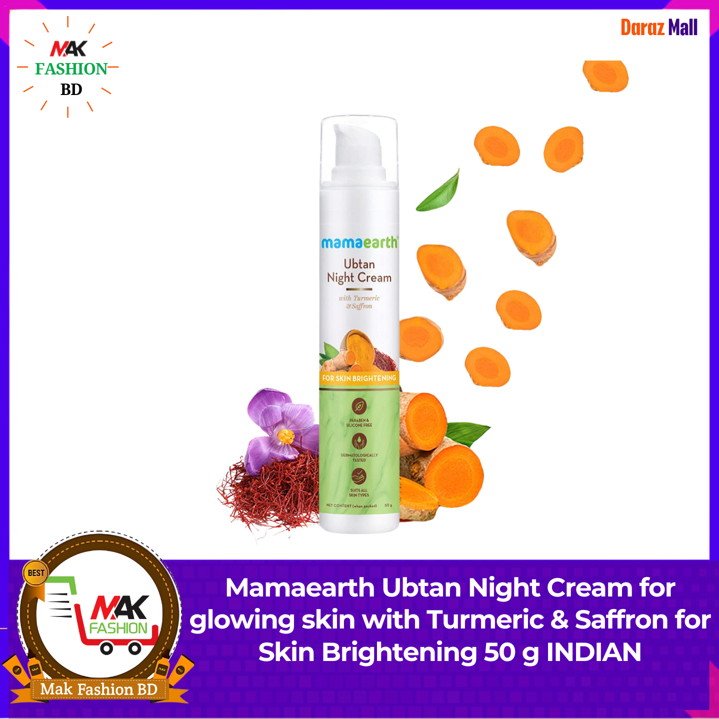 Mamaearth Ubtan Night Cream for glowing skin with Turmeric & Saffron for Skin Brightening 50g INDIAN  424396328