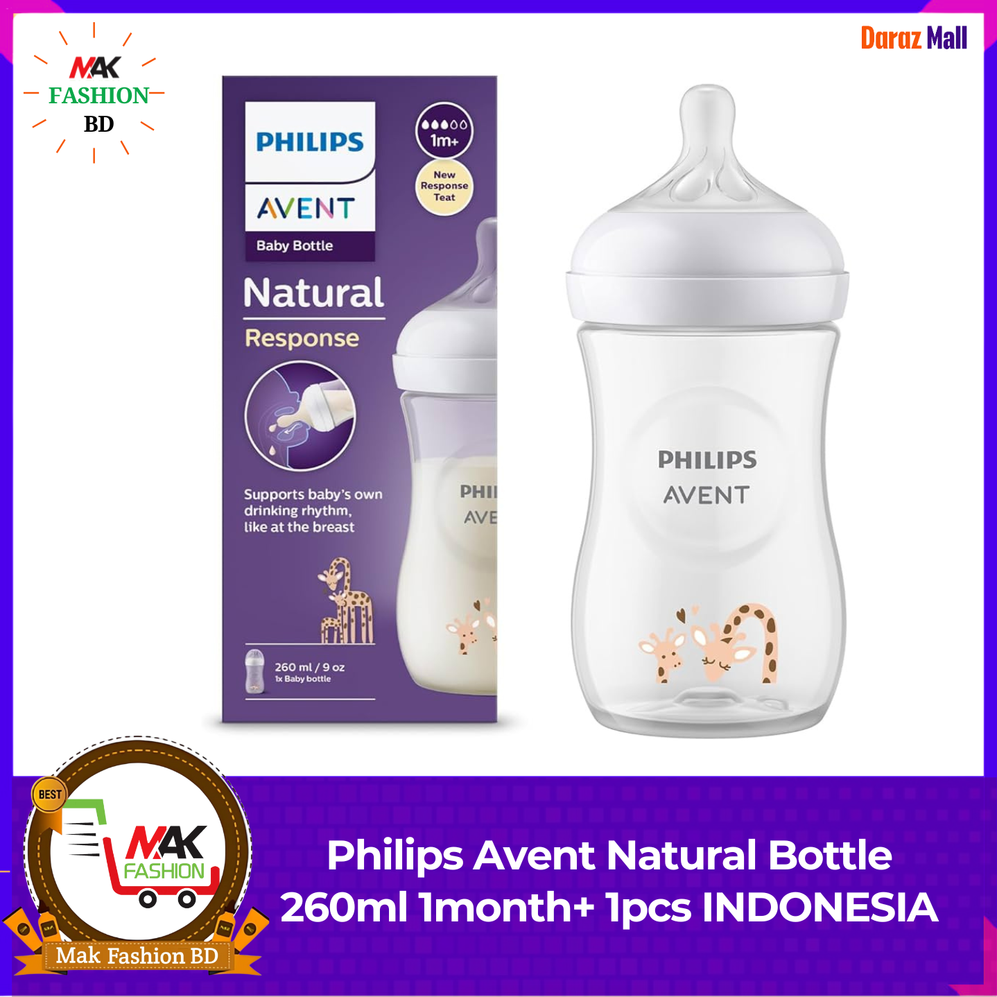Philips Avent Natural Bottle 260ml 1month+ 1pcs INDONESIA -399353066