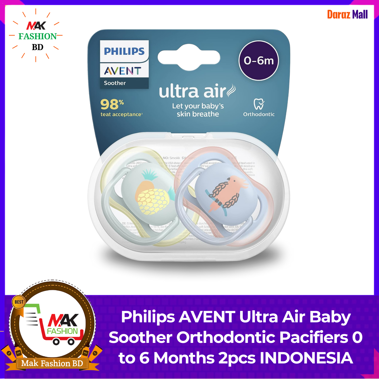 Philips AVENT Ultra Air Baby Soother Orthodontic Pacifiers 0 to 6 Months 2pcs INDONESIA 377380084