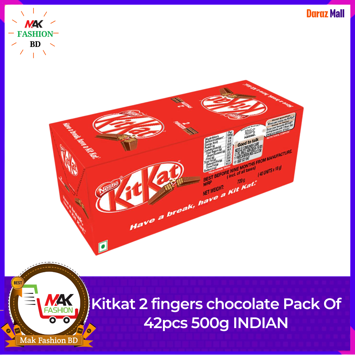 Kitkat 2 fingers chocolate Pack Of 42pcs 500g INDIAN  374302265