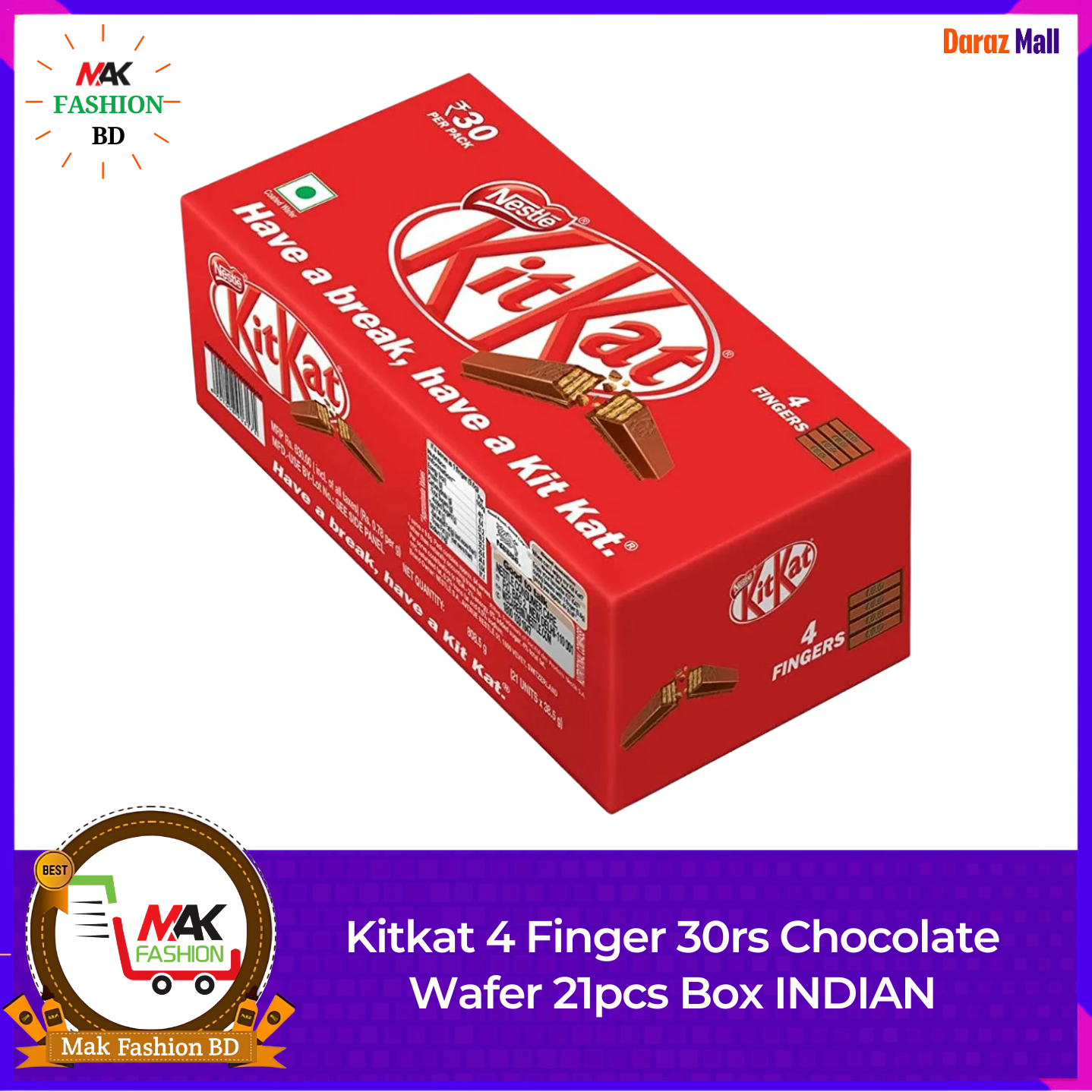 Kitkat 4 Finger 30rs Chocolate Wafer 21pcs Box INDIAN  364300184