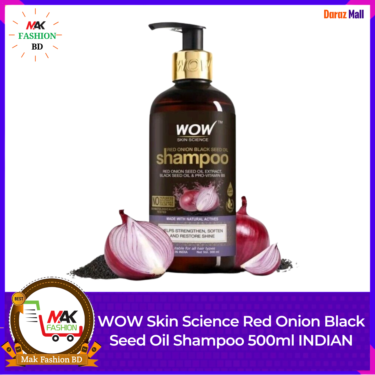 WOW Skin Science Red Onion Black Seed Oil Shampoo 500ml INDIAN 526654676