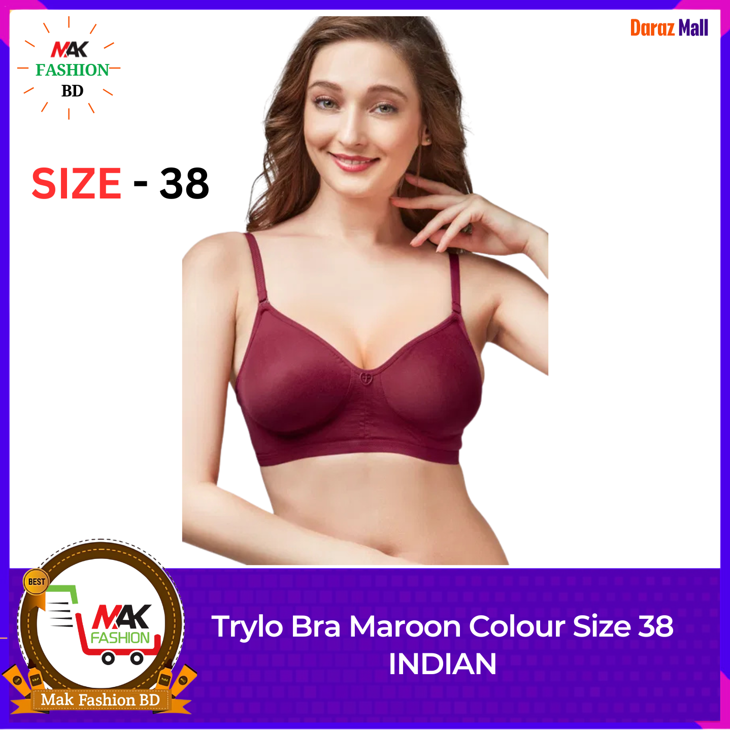 Trylo Bra Maroon Colour Size 38 INDIAN 375803609