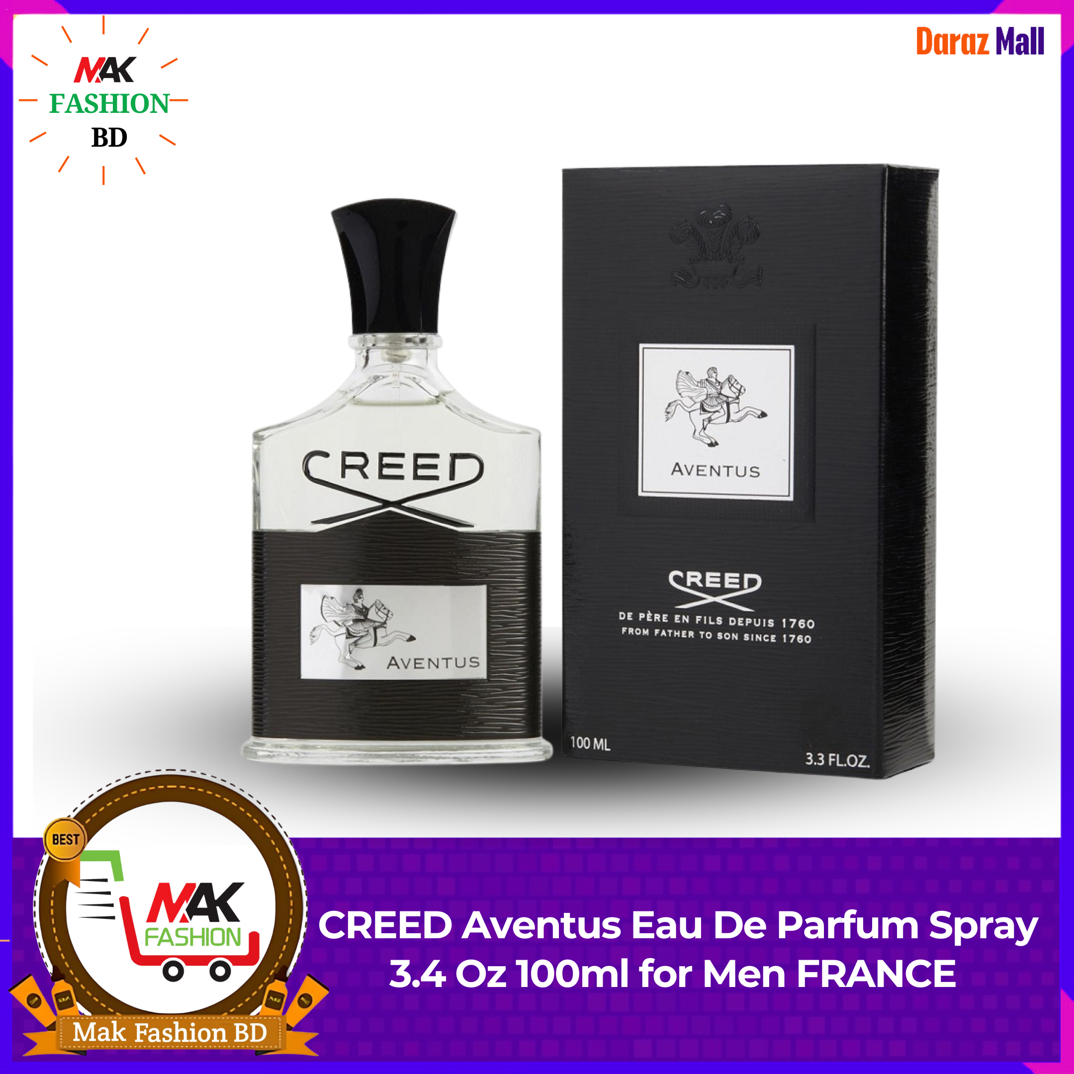 CREED Aventus Eau De Parfum Spray 3.4 Oz 100ml for Men FRANCE 529907140