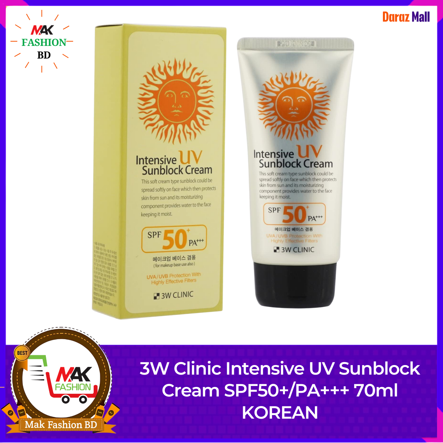 3W Clinic Intensive UV Sunblock Cream SPF50+/PA+++ 70ml KOREAN 529598791