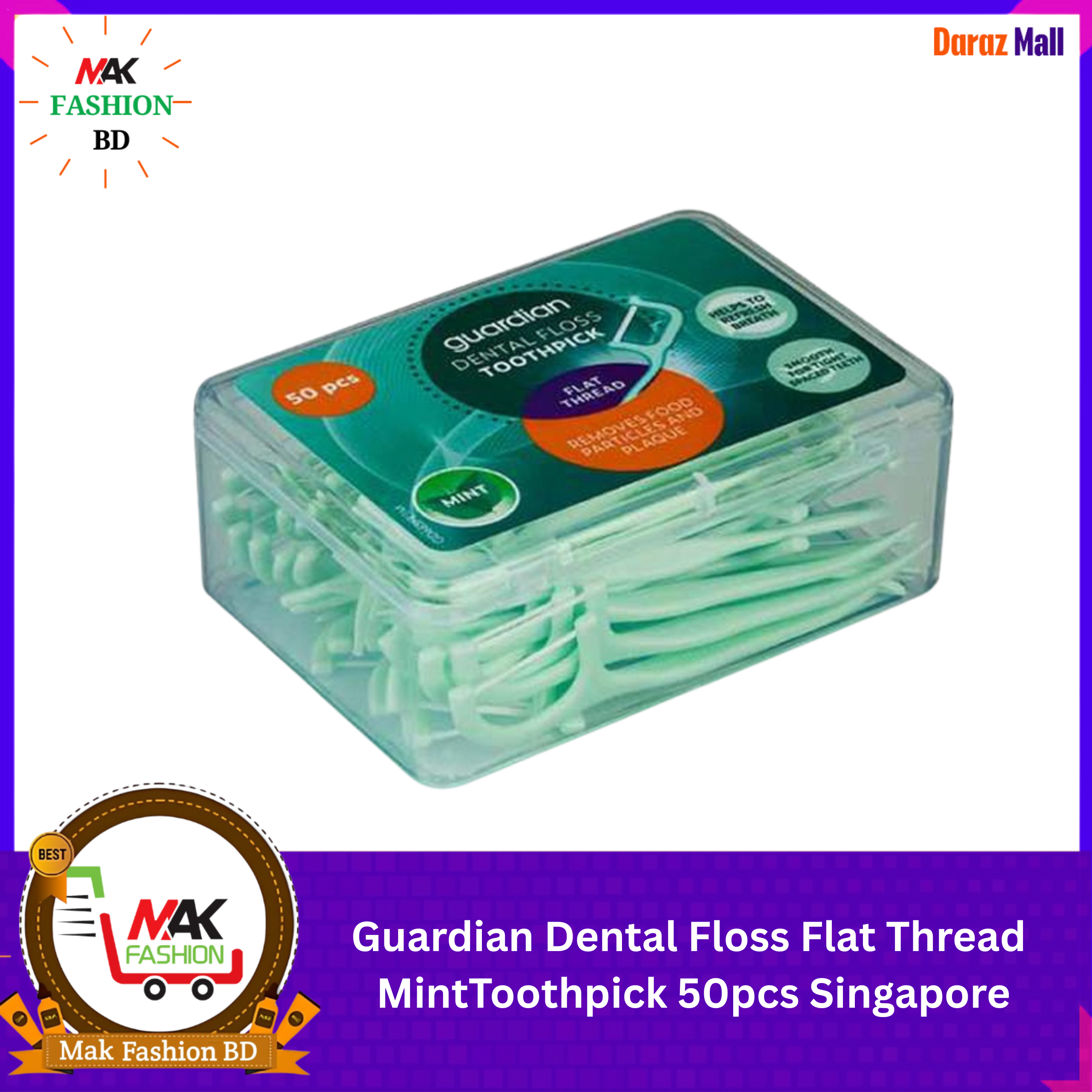 Guardian Dental Floss Flat Thread MintToothpick 50pcs Singapore