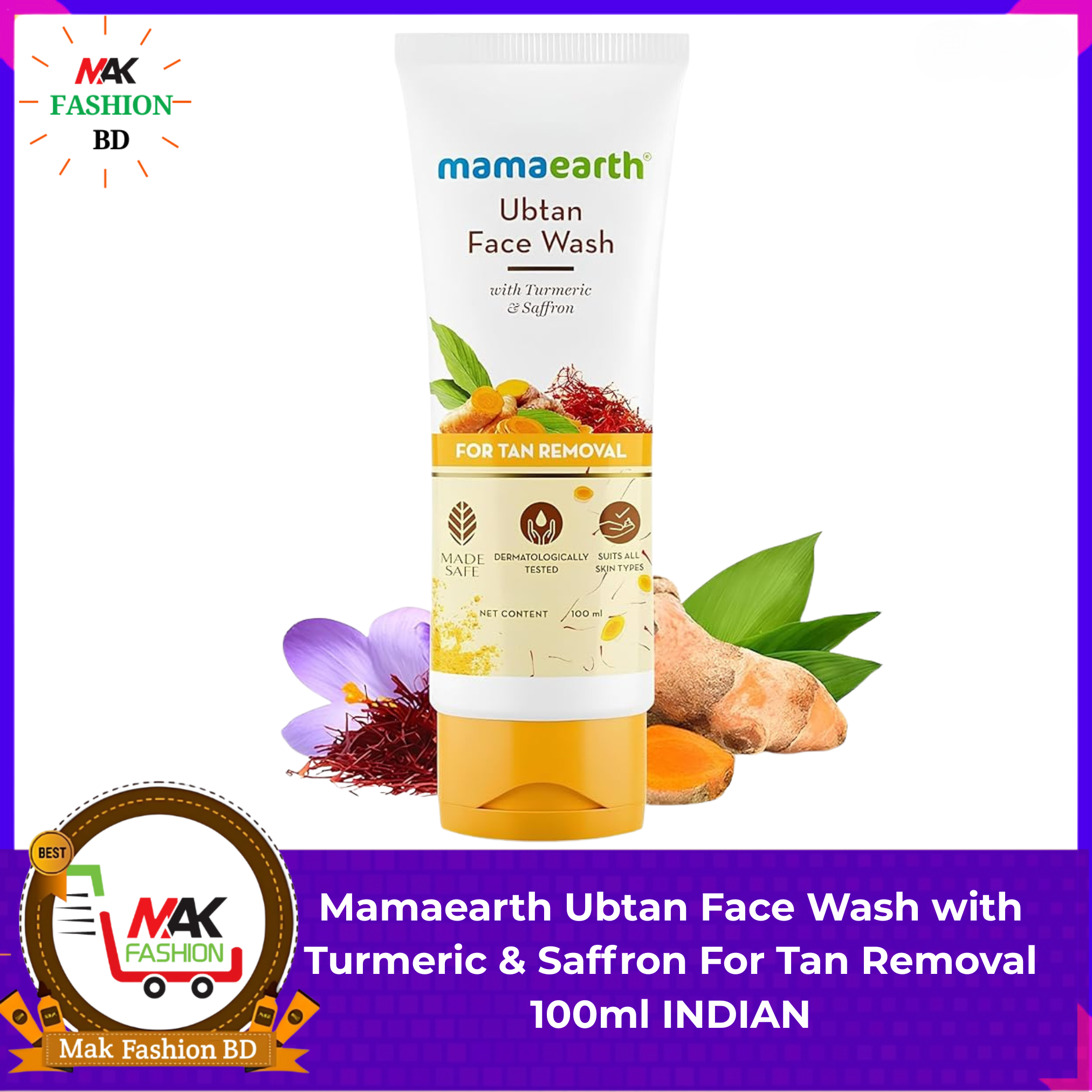 Mamaearth Ubtan Face Wash with Turmeric & Saffron For Tan Removal 100ml INDIAN  362845318